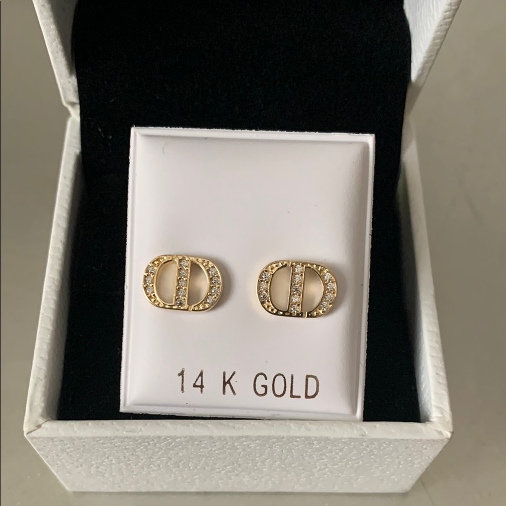Christian Dior zirconia earrings; 14k gold